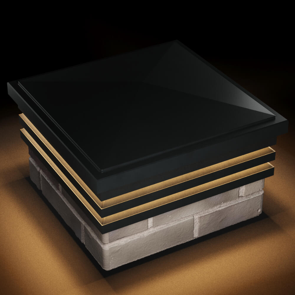 Колпак Zking Бона ХайТек Черный на столб 1.5х1.5 кирпича (385х385мм) с подсветкой в Чебоксарах фото