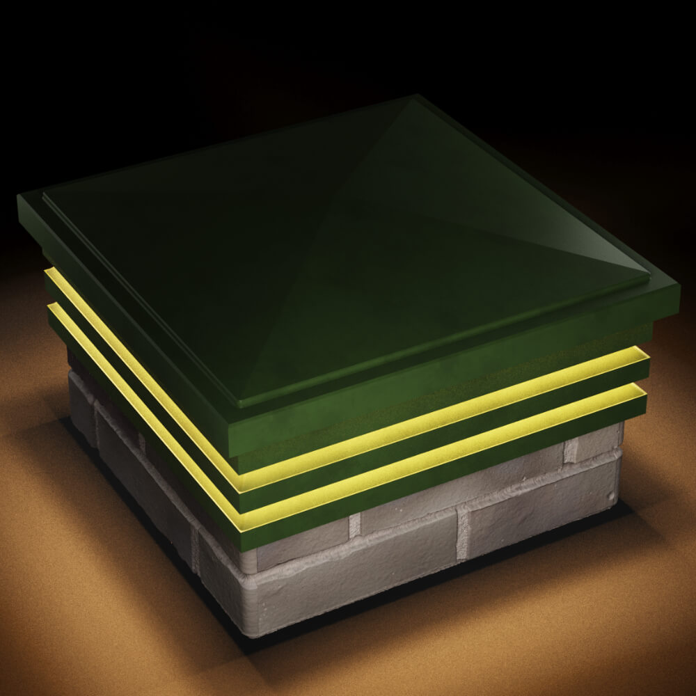 Колпак Zking Бона ХайТек Зеленый на столб 1.5х1.5 кирпича (385х385мм) с подсветкой в Чебоксарах фото