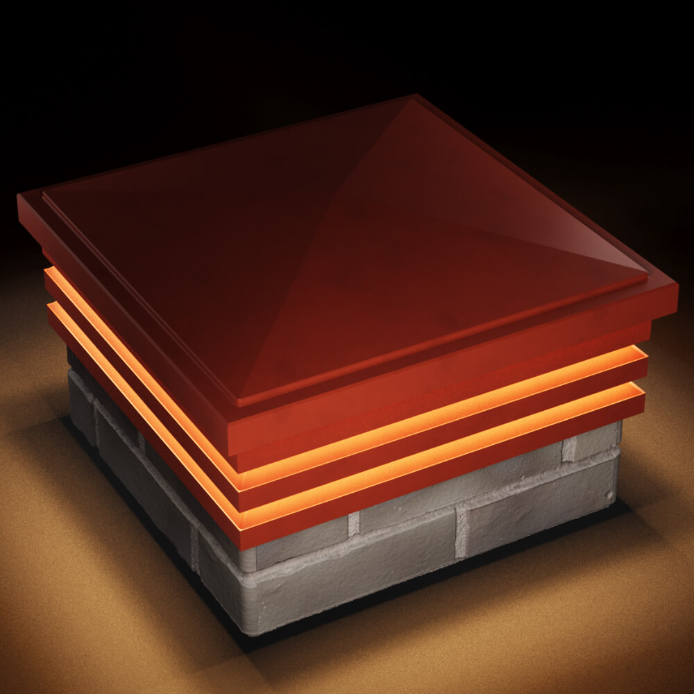 Колпак Zking Бона ХайТек Красный на столб 1.5х1.5 кирпича (385х385мм) с подсветкой в Чебоксарах фото