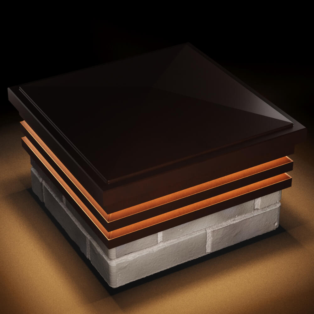 Колпак Zking Бона ХайТек Коричневый на столб 1.5х1.5 кирпича (385х385мм) с подсветкой в Чебоксарах фото