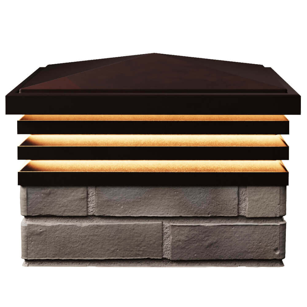 Колпак Zking Бона ХайТек Коричневый на столб 1.5х1.5 кирпича (385х385мм) с подсветкой в Чебоксарах фото